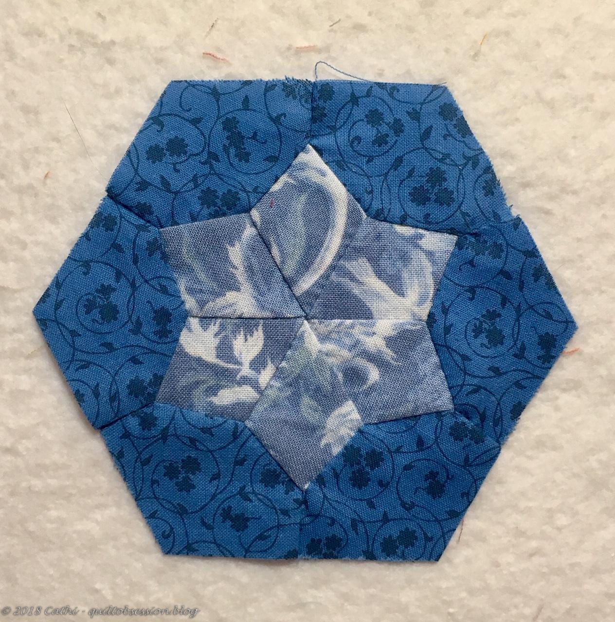 Blue Pieced Hexagon Block IMG_2578wtmk